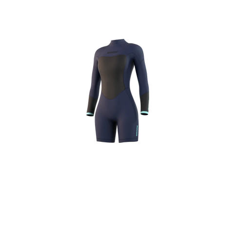 Mystic Brand Longarm Shorty 3/2mm Back-Zip Flatlock Women Wetsuit Springsuit Night Blue